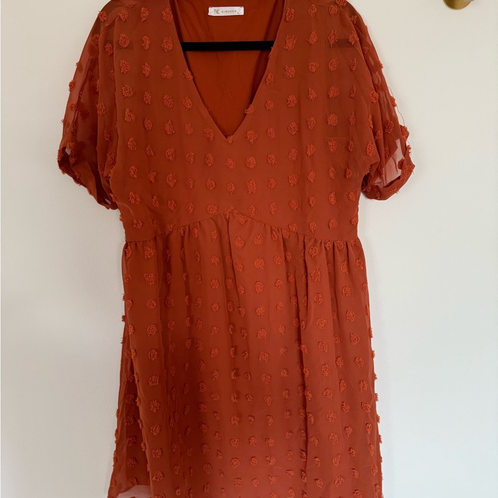 Orange Textured V-Neck Dress